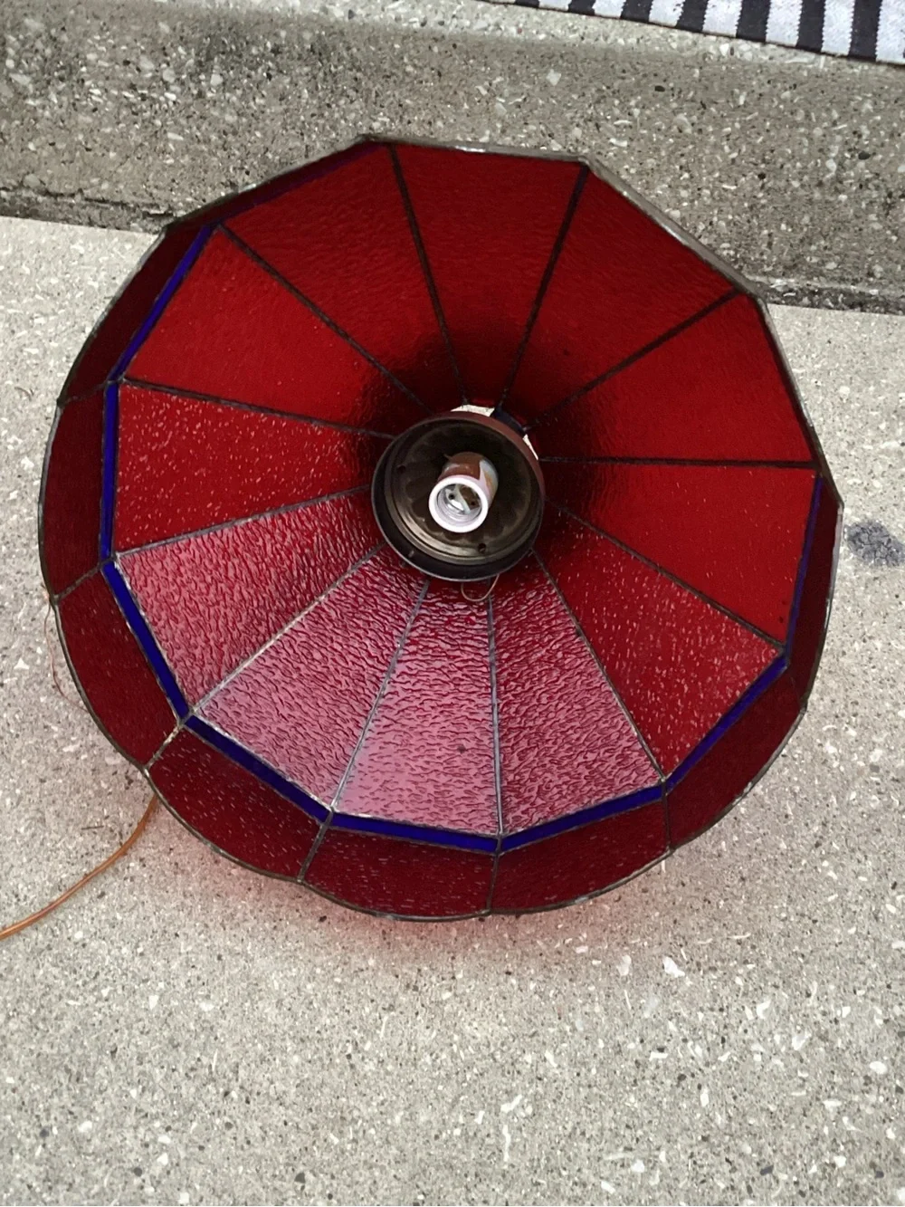 Stained Glass Pendant Lamp Shade in Deep Red and Blue Tiffany Style